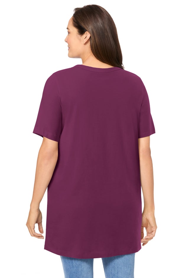 Perfect Short-Sleeve Shirred V-Neck Tunic image number 1