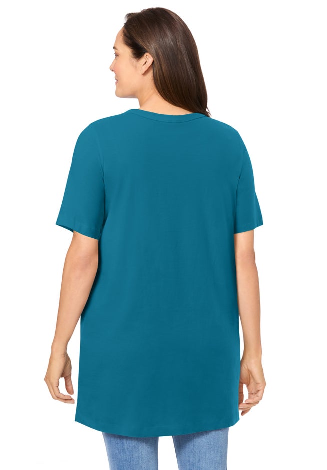 Perfect Short-Sleeve Shirred V-Neck Tunic image number 1