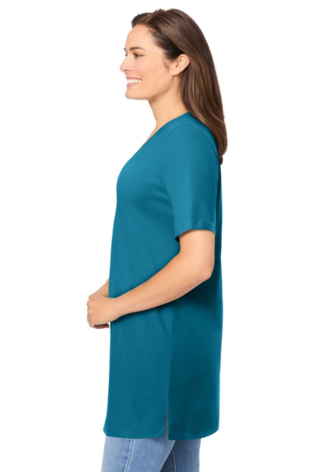 Perfect Short-Sleeve Shirred V-Neck Tunic image number 2