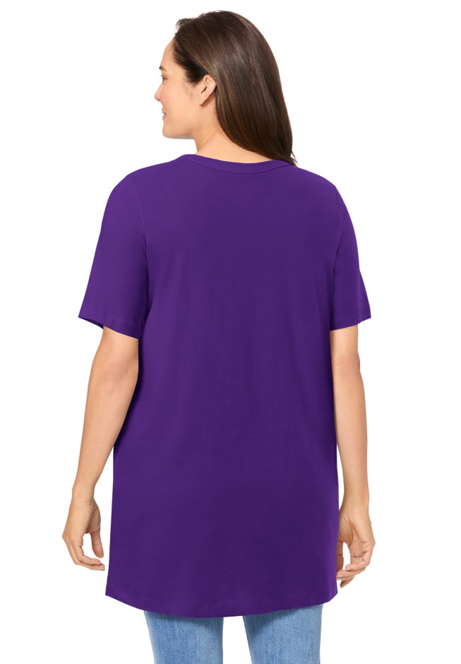 Perfect Short-Sleeve Shirred V-Neck Tunic image number 1