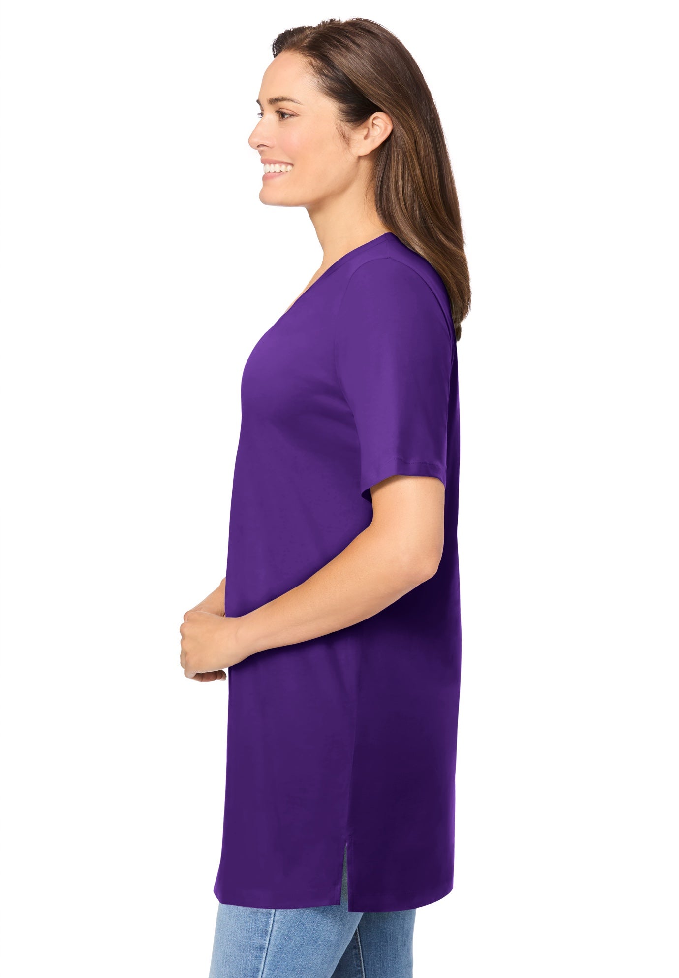 Perfect Short-Sleeve Shirred V-Neck Tunic image number 2