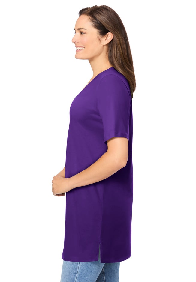 Perfect Short-Sleeve Shirred V-Neck Tunic image number 2