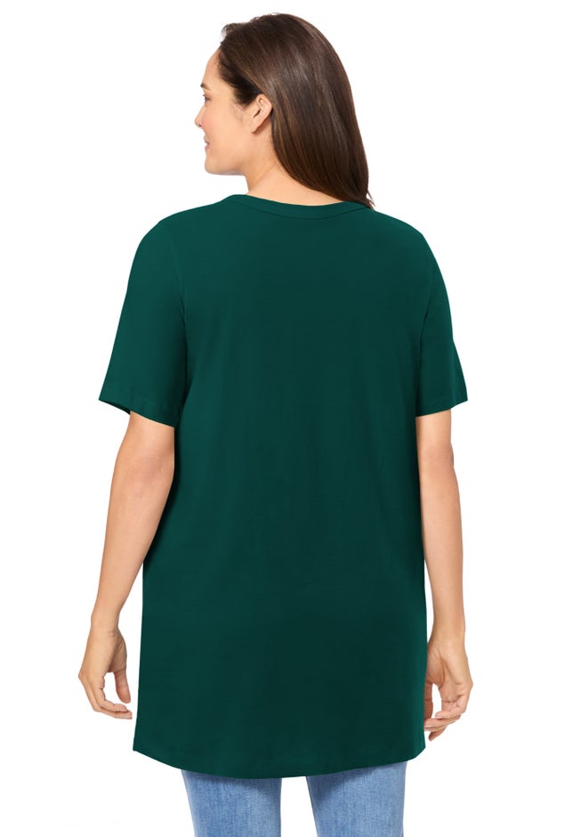 Perfect Short-Sleeve Shirred V-Neck Tunic image number 1