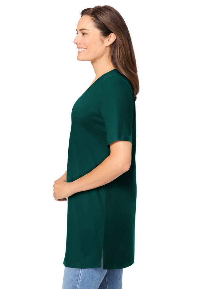 Perfect Short-Sleeve Shirred V-Neck Tunic image number 2
