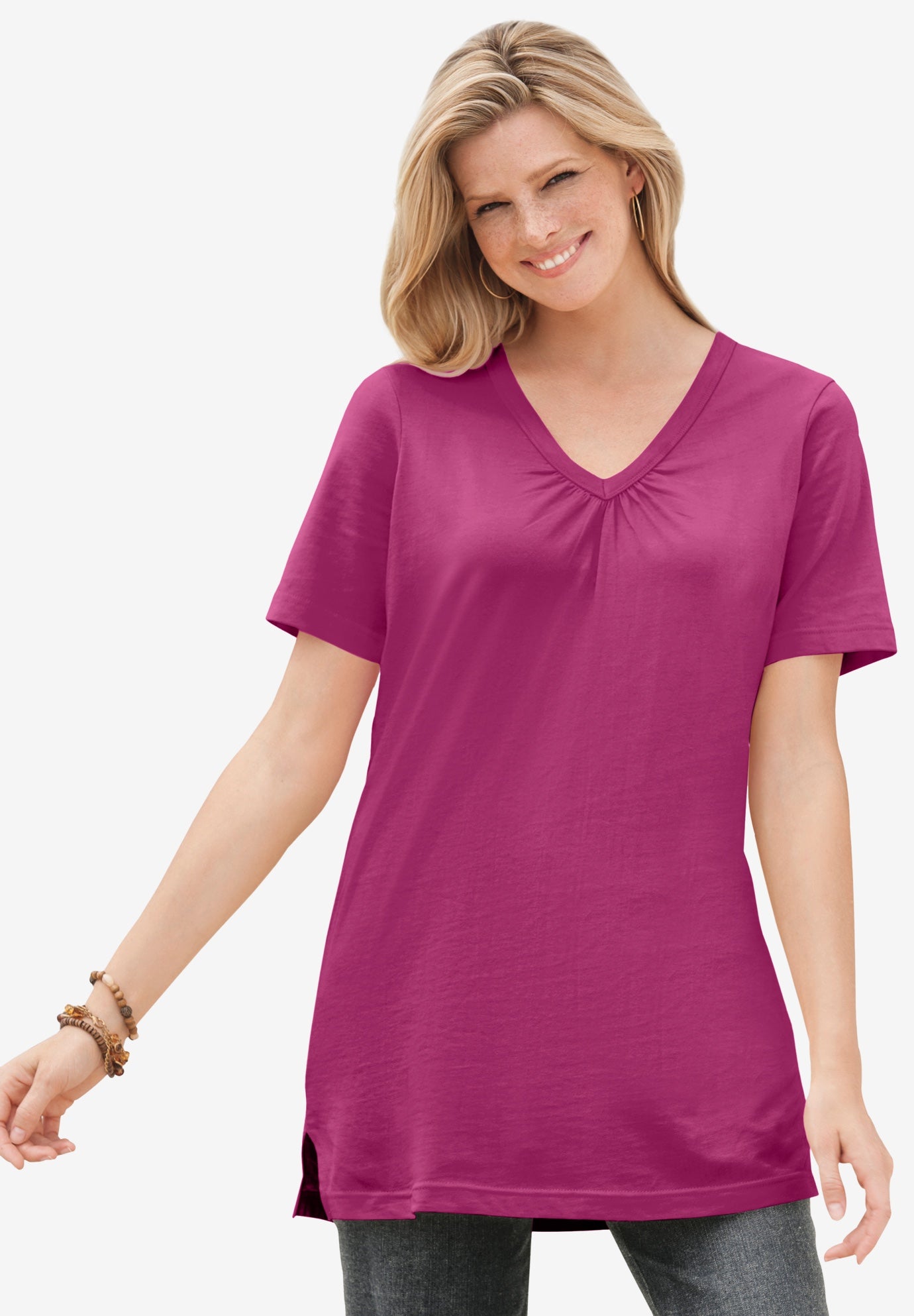 Perfect Short-Sleeve Shirred V-Neck Tunic image number 0