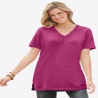 Perfect Short-Sleeve Shirred V-Neck Tunic image number null