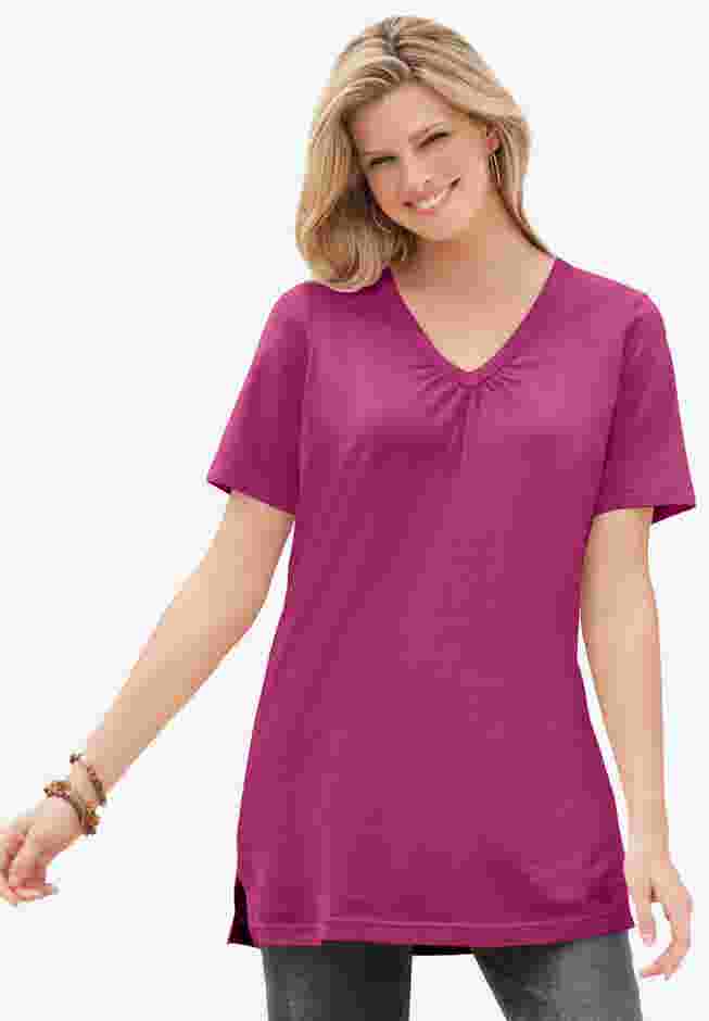 Perfect Short-Sleeve Shirred V-Neck Tunic image number 0