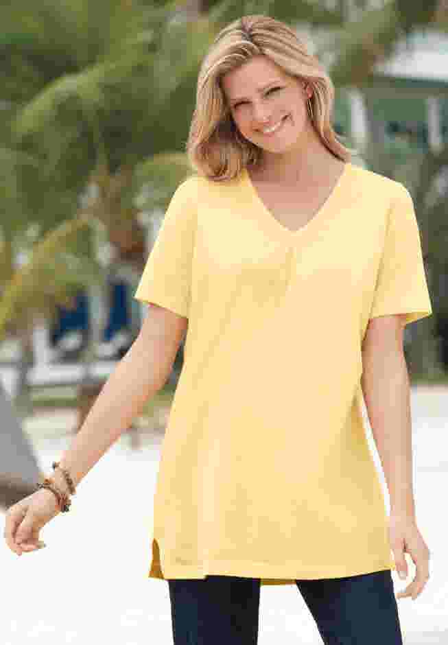 Perfect Short-Sleeve Shirred V-Neck Tunic image number 0