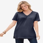 Perfect Short-Sleeve Shirred V-Neck Tunic image number null