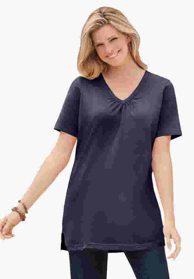 Perfect Short-Sleeve Shirred V-Neck Tunic image number 0