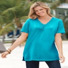 Perfect Short-Sleeve Shirred V-Neck Tunic image number null