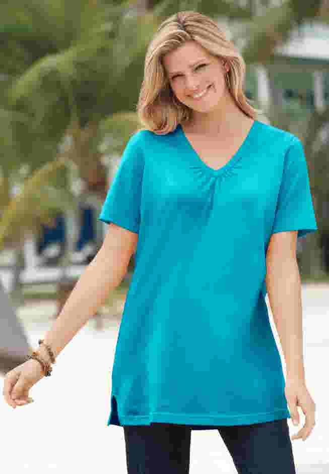 Perfect Short-Sleeve Shirred V-Neck Tunic image number 0