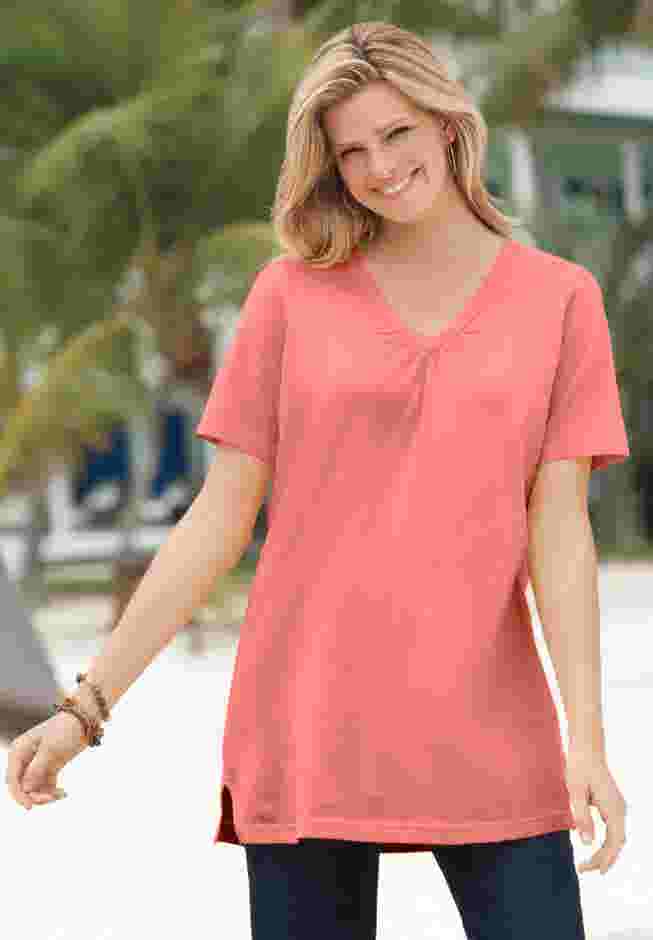 Perfect Short-Sleeve Shirred V-Neck Tunic image number 0