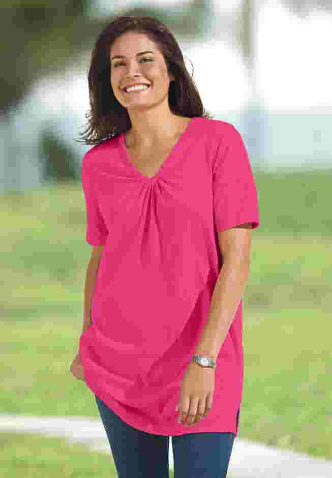 Perfect Short-Sleeve Shirred V-Neck Tunic image number 0