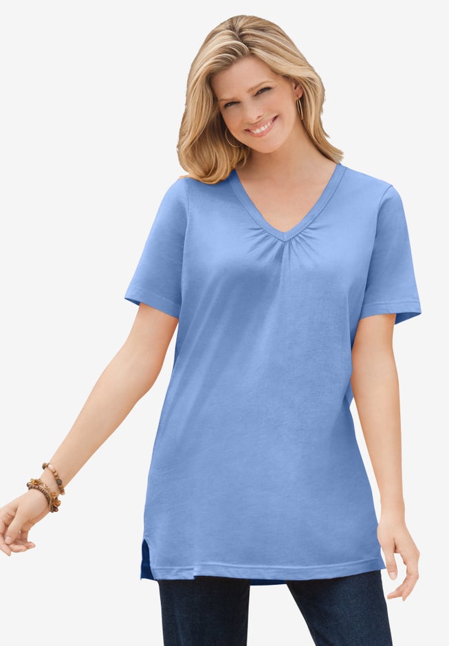 Perfect Short-Sleeve Shirred V-Neck Tunic image number 0
