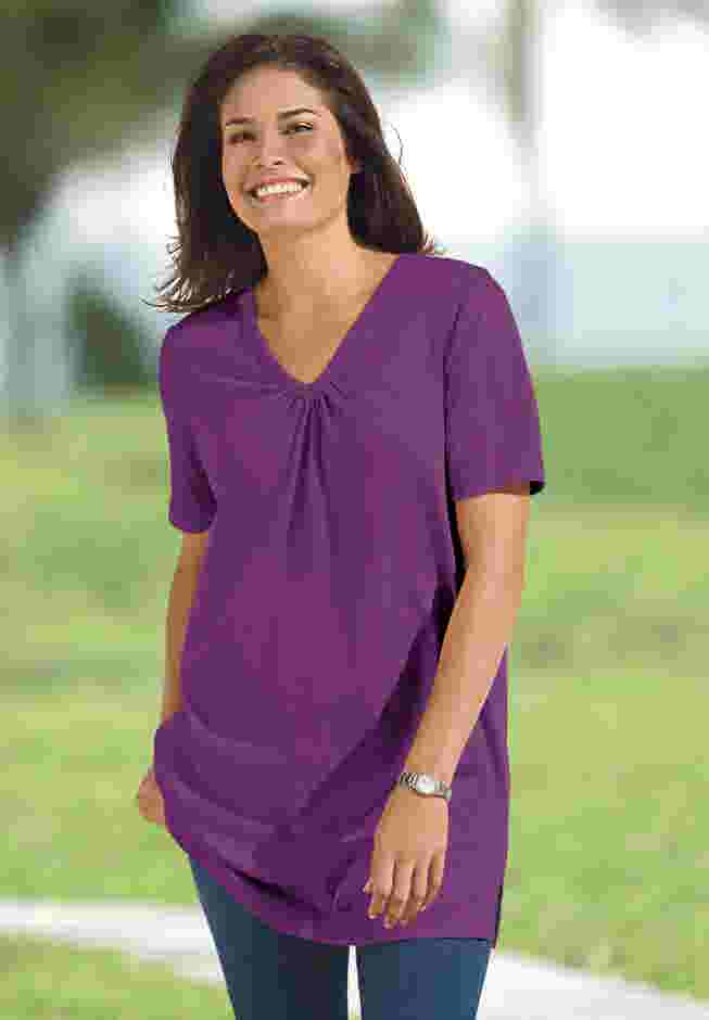 Perfect Short-Sleeve Shirred V-Neck Tunic image number 0