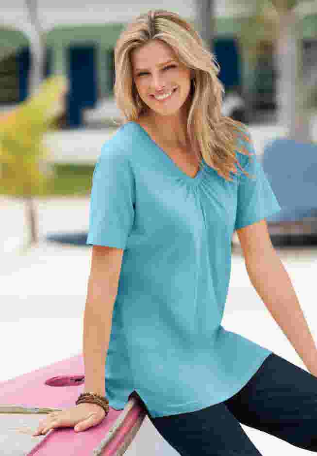 Perfect Short-Sleeve Shirred V-Neck Tunic image number 0