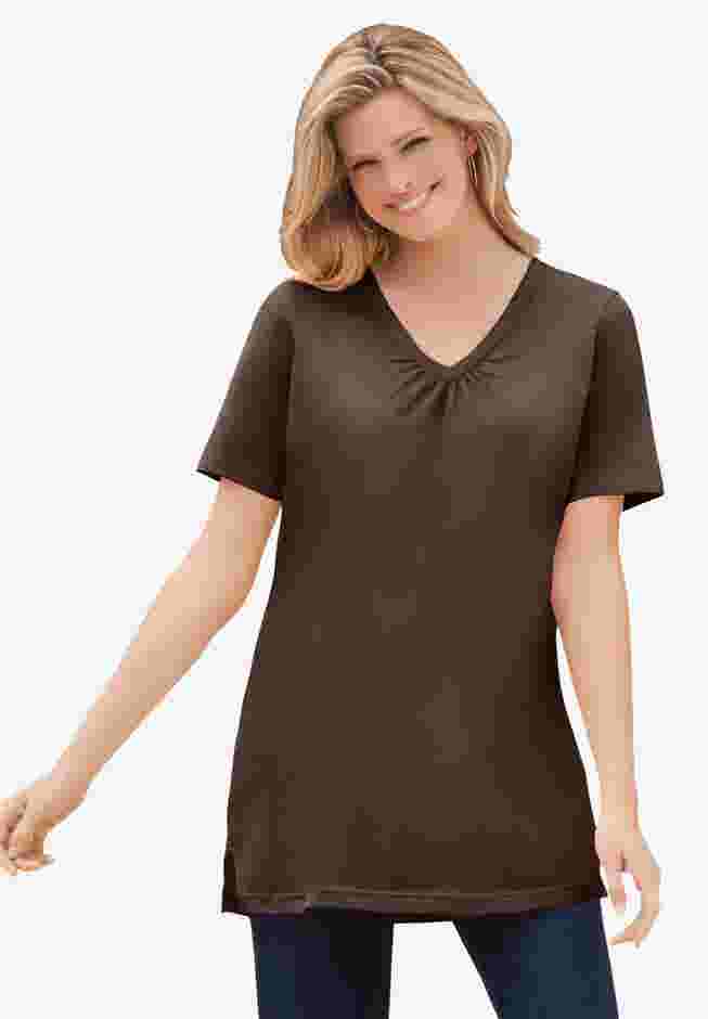 Perfect Short-Sleeve Shirred V-Neck Tunic image number 0