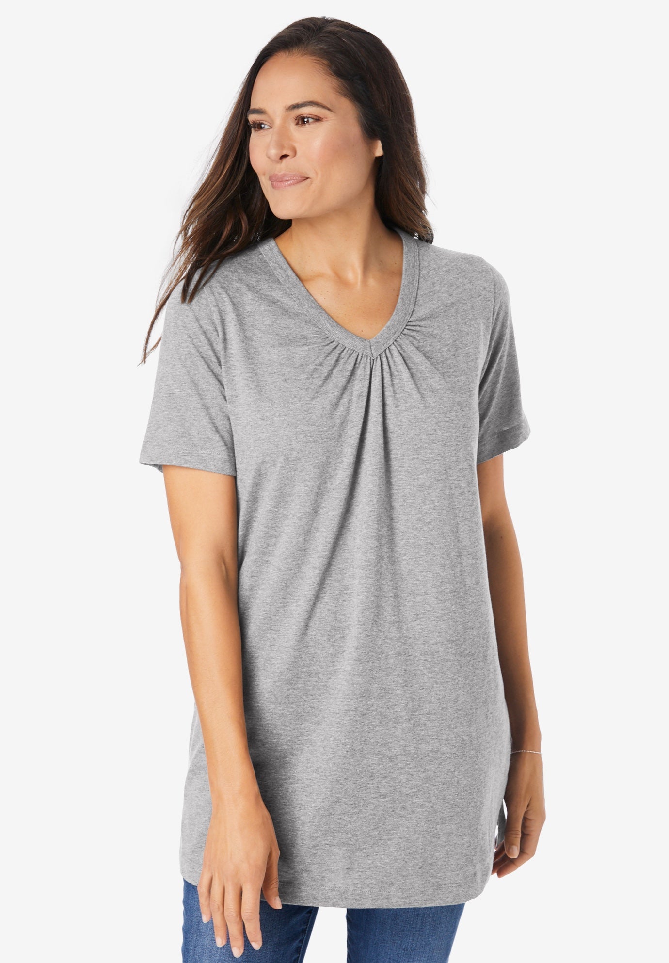 Perfect Short-Sleeve Shirred V-Neck Tunic image number 0
