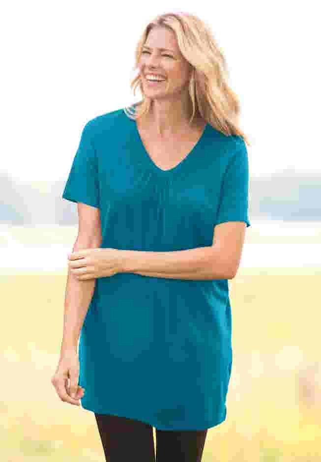 Perfect Short-Sleeve Shirred V-Neck Tunic image number 0