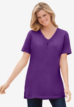 Perfect Short-Sleeve Shirred V-neck Tunic