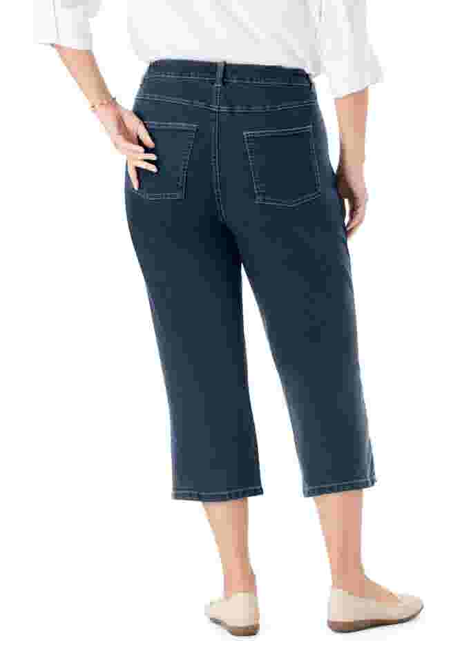 Womens Plus-Size Stretch Denim Five-Pocket Capri Jeans image number 1