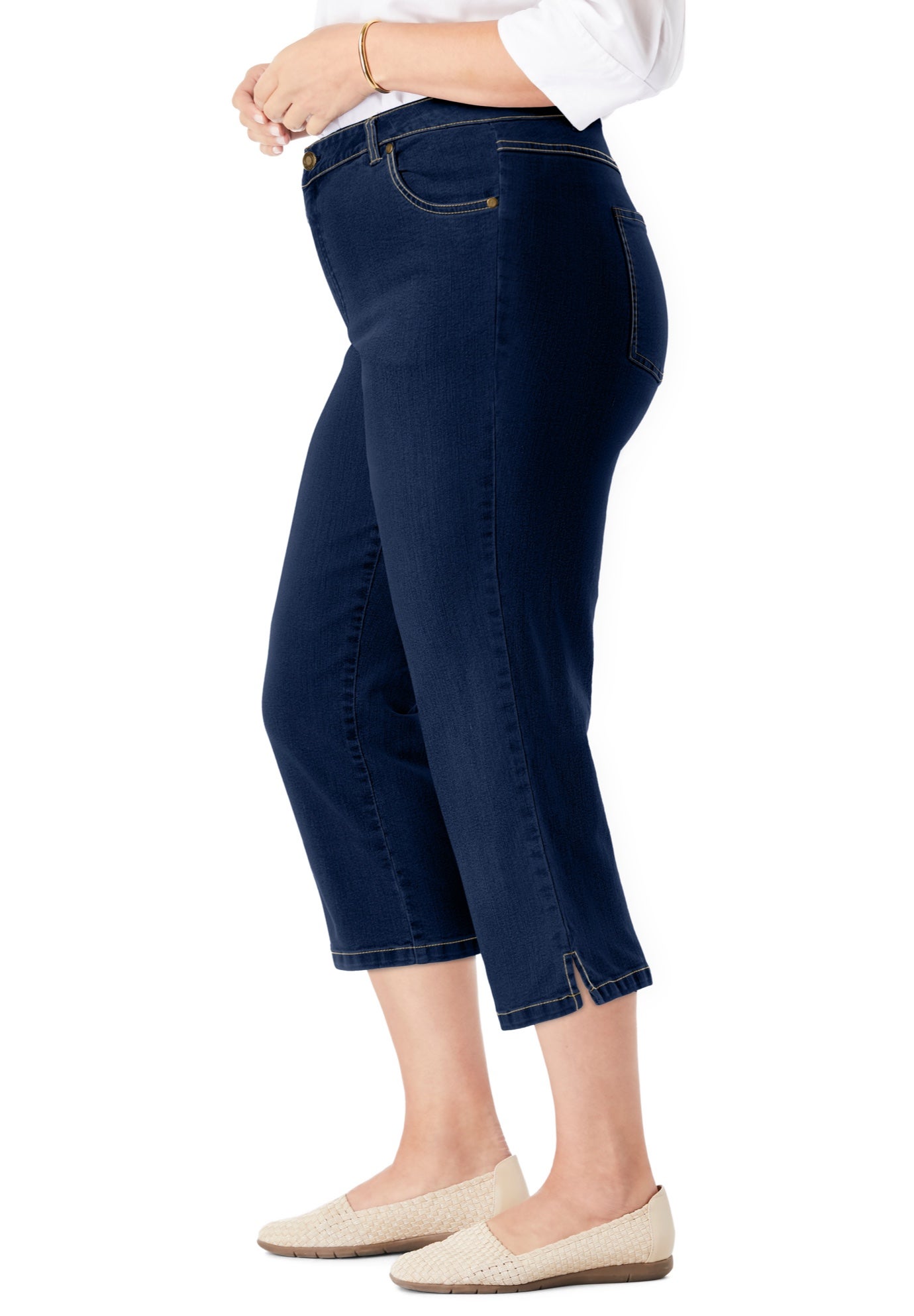 Stretch Denim Five-Pocket Capri Jeans image number 2