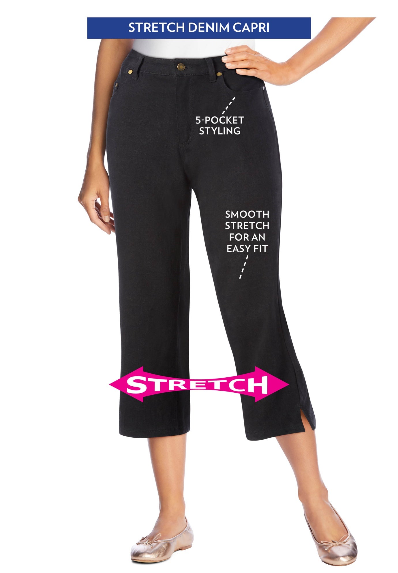 Stretch Denim Five-Pocket Capri Jeans image number 0