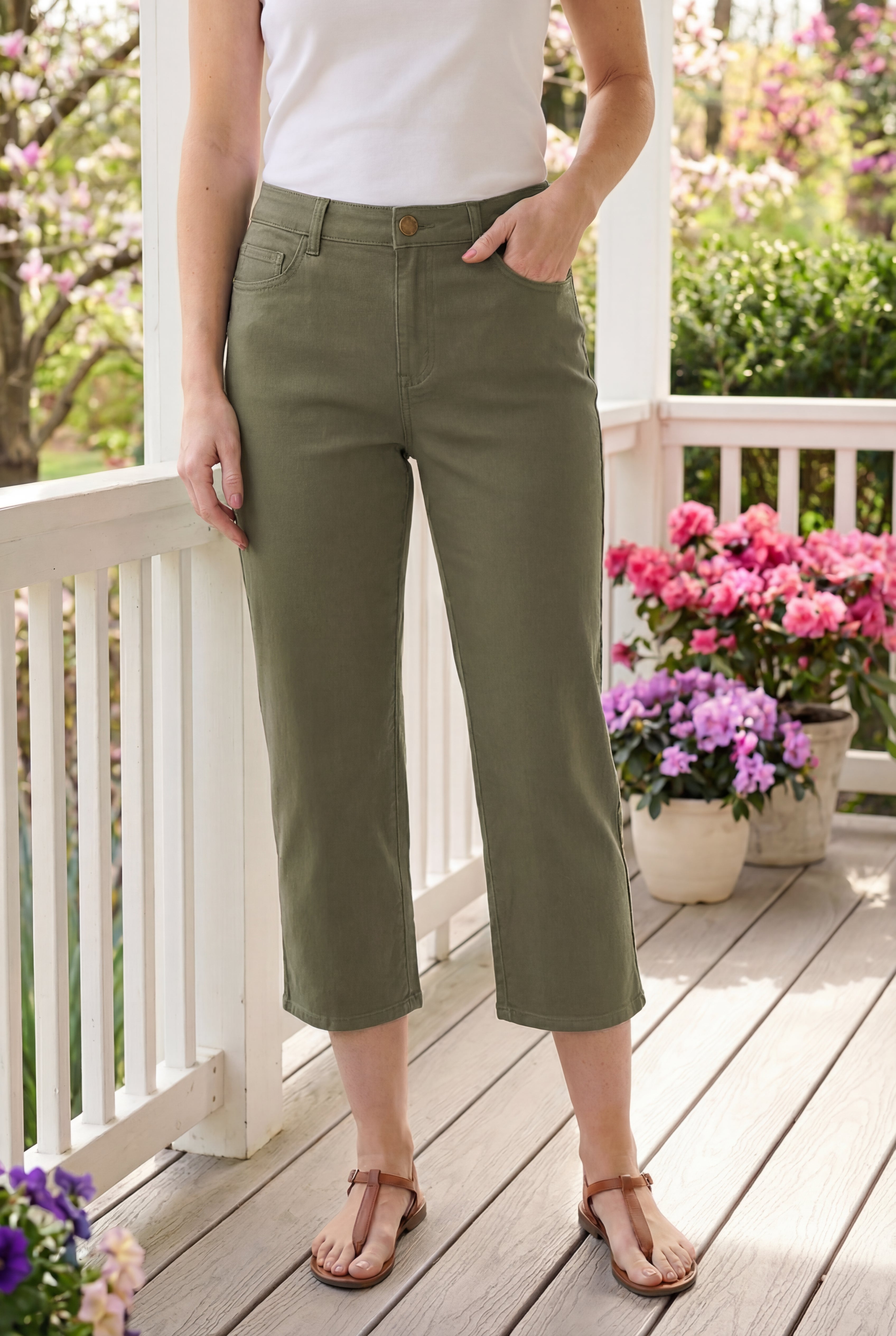 Stretch Denim Five-Pocket Capri Jeans image number 1