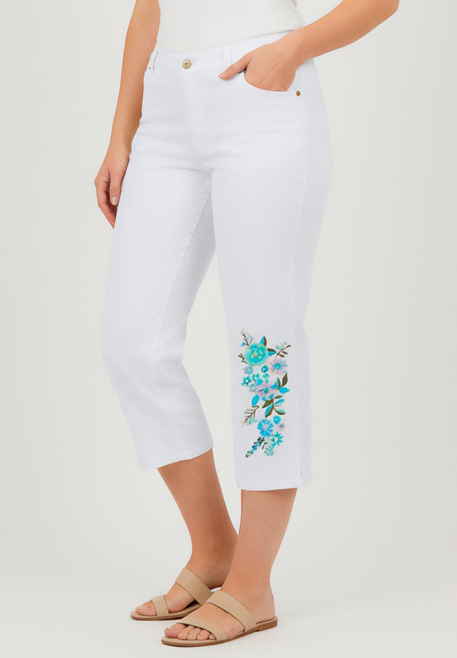 Stretch Denim Five-Pocket Capri Jeans image number 2