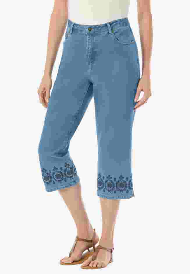 Stretch Denim Five-Pocket Capri Jeans image number 0