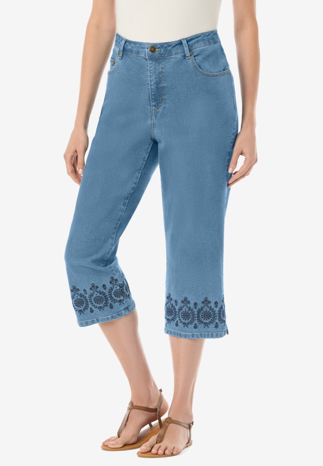 Stretch Denim Five-Pocket Capri Jeans image number 0