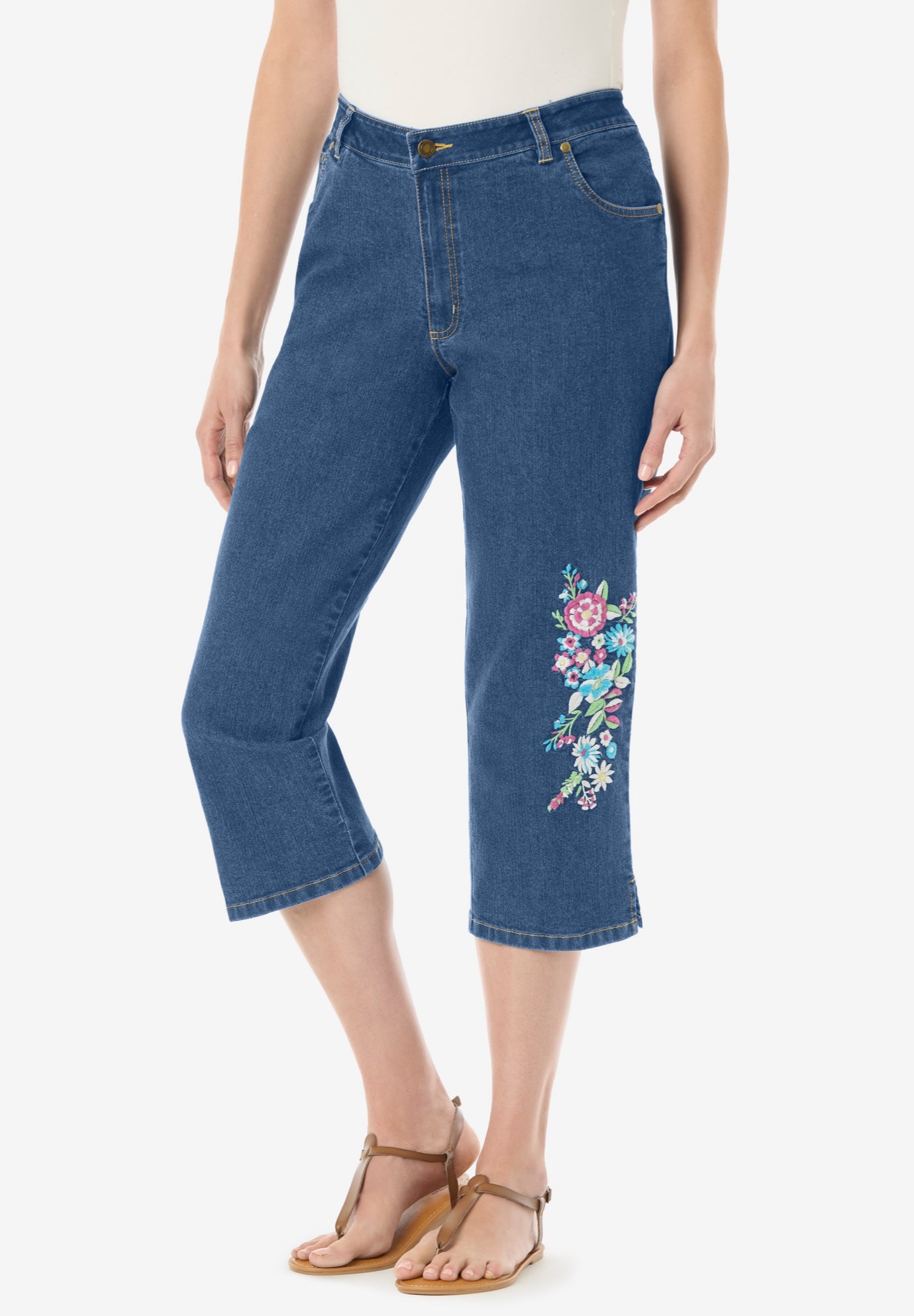 Stretch Denim Five-Pocket Capri Jeans image number 0