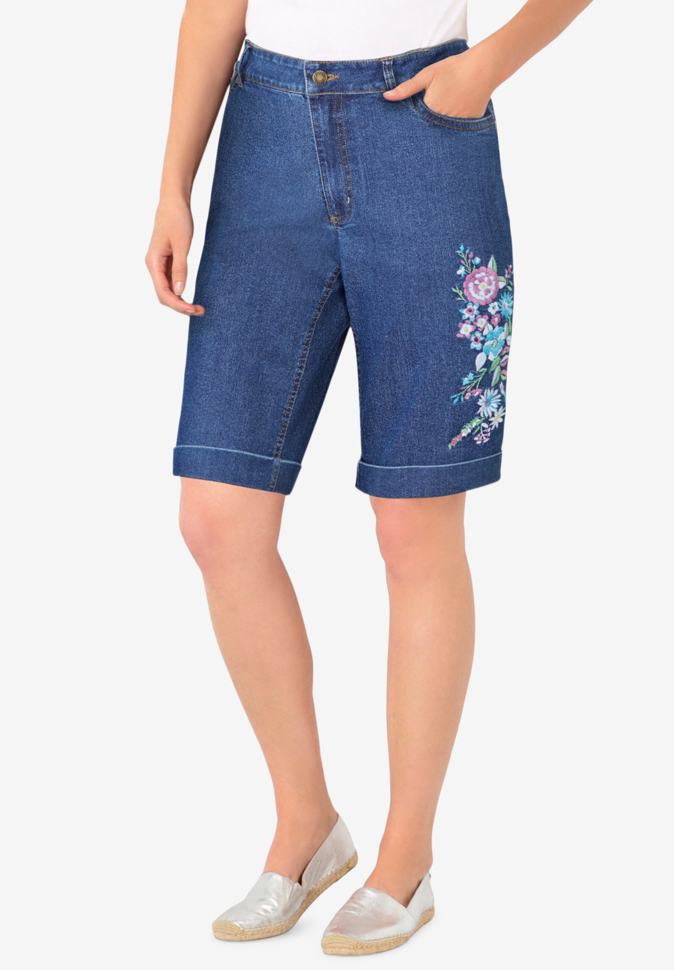Stretch-Denim Five-Pocket Bermuda Jeans Shorts image number 0