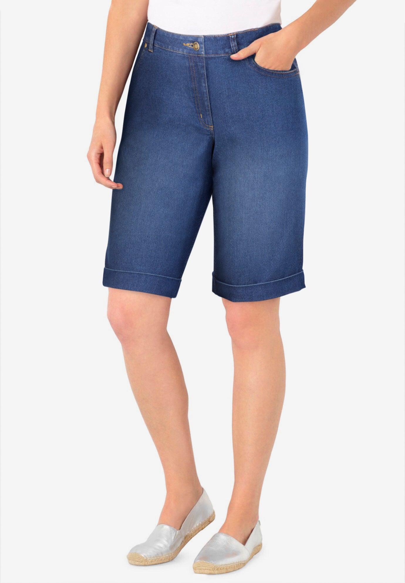 Stretch-Denim Five-Pocket Bermuda Jeans Shorts image number 0