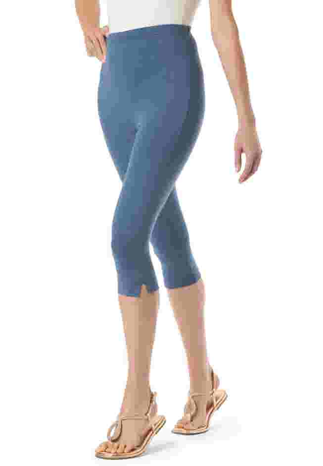 Womens Plus-Size Stretch-Cotton Knit Pull-On Capri Leggings image number 0
