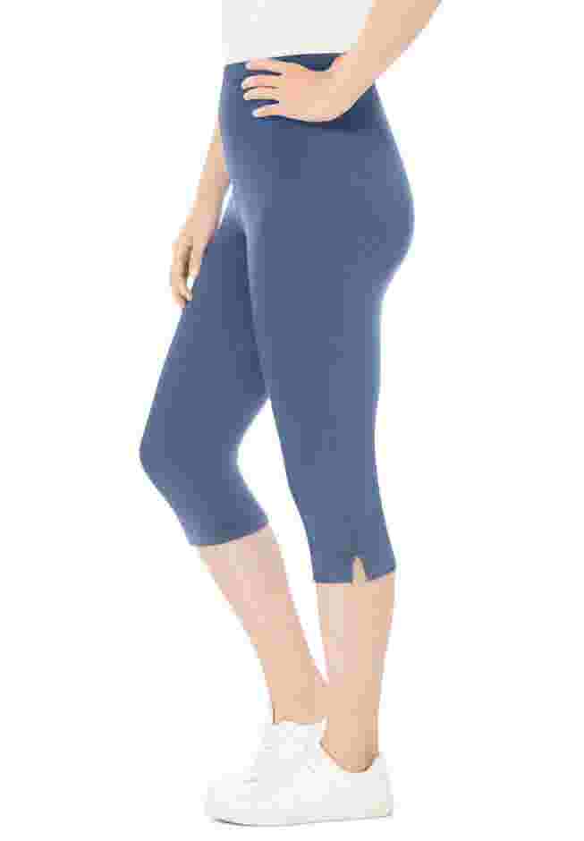 Womens Plus-Size Stretch-Cotton Knit Pull-On Capri Leggings image number 1