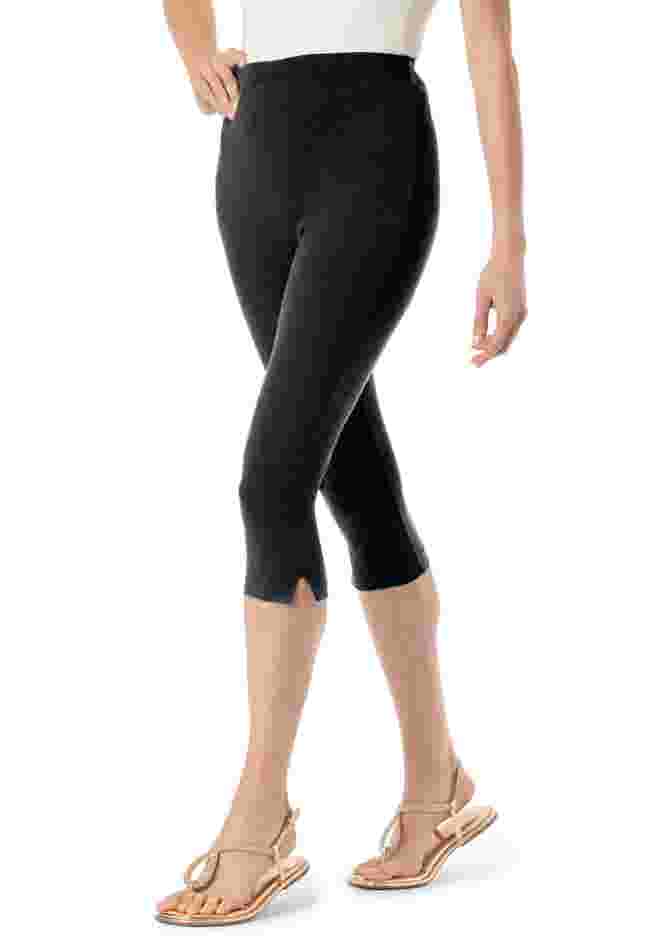 Womens Plus-Size Stretch-Cotton Knit Pull-On Capri Leggings image number 0