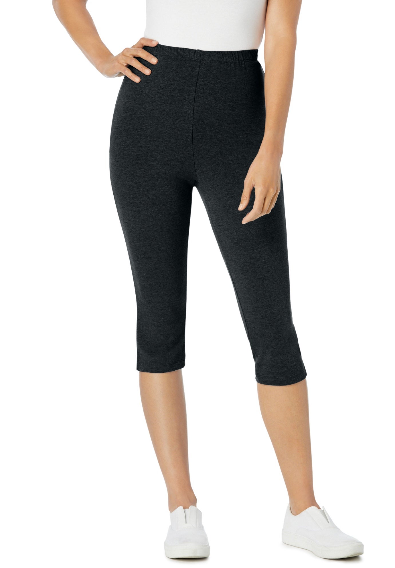 Stretch-Cotton Knit Pull-On Capri Leggings image number 1