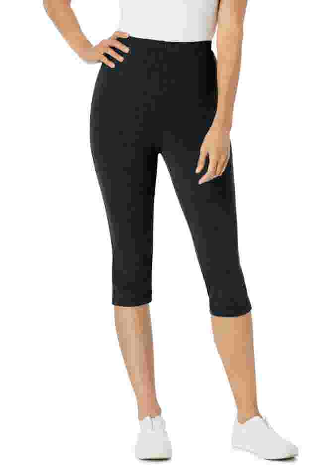 Womens Plus-Size Stretch-Cotton Knit Pull-On Capri Leggings image number 1