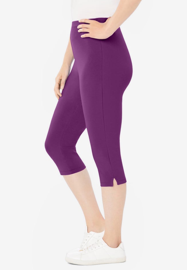 Stretch-Cotton Knit Pull-On Capri Leggings image number 2