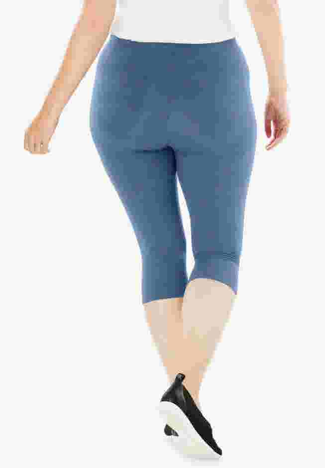 Womens Plus-Size Stretch-Cotton Knit Pull-On Capri Leggings image number 2