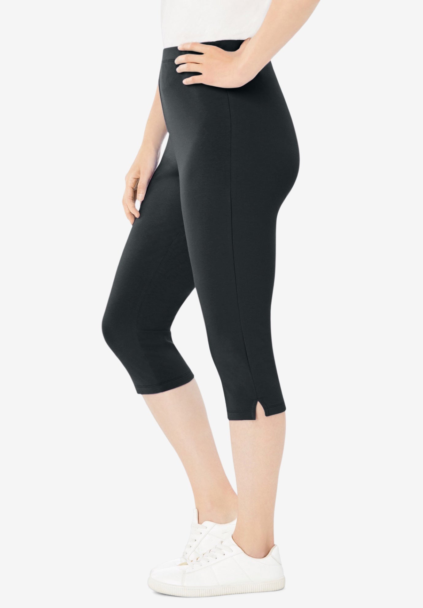 Stretch-Cotton Knit Pull-On Capri Leggings image number 2