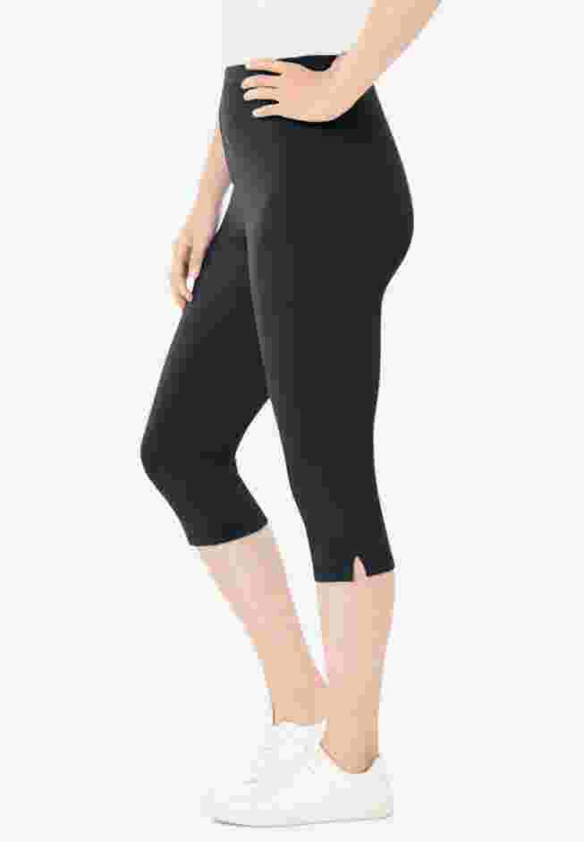 Womens Plus-Size Stretch-Cotton Knit Pull-On Capri Leggings image number 2