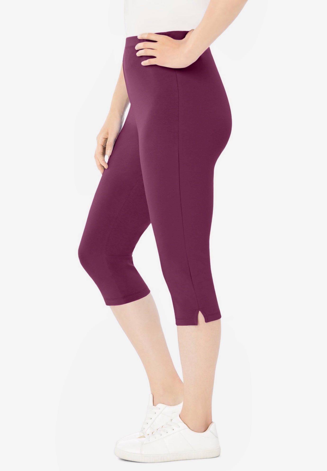 Stretch-Cotton Knit Pull-On Capri Leggings image number 2