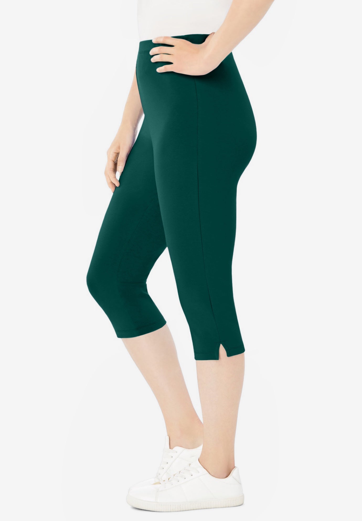 Stretch-Cotton Knit Pull-On Capri Leggings image number 2
