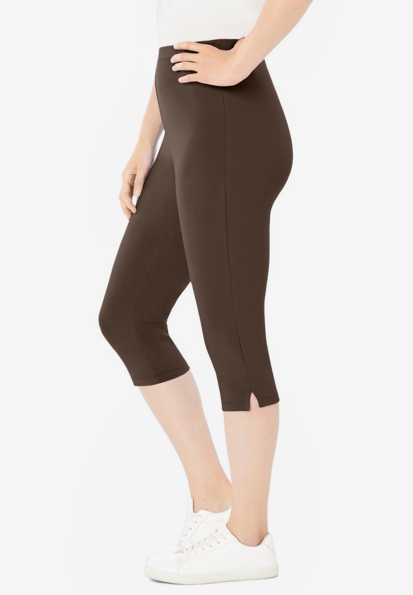 Stretch-Cotton Knit Pull-On Capri Leggings image number 2