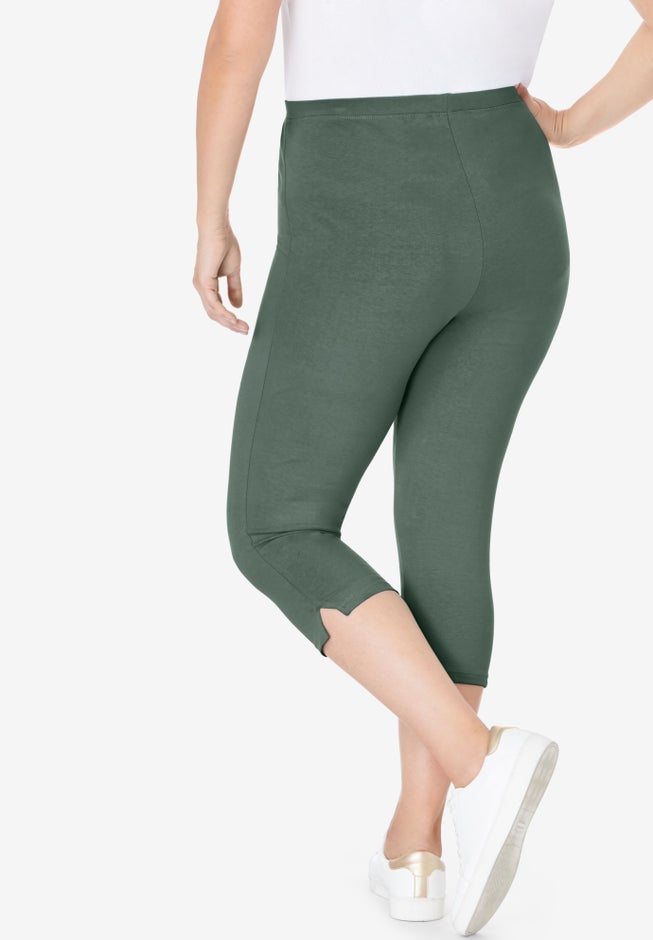 Stretch-Cotton Knit Pull-On Capri Leggings image number 1