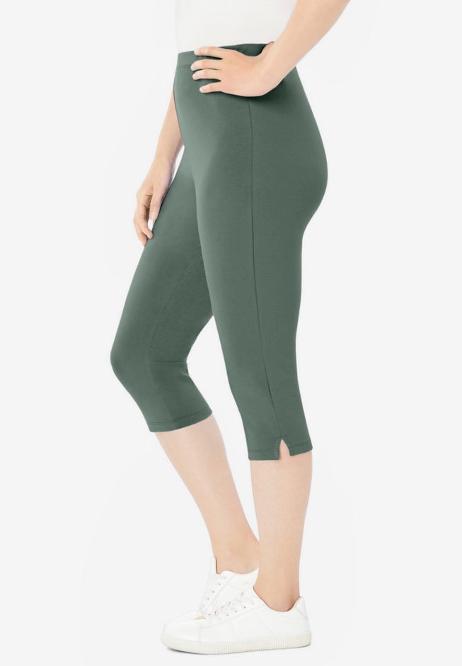 Stretch-Cotton Knit Pull-On Capri Leggings image number 2