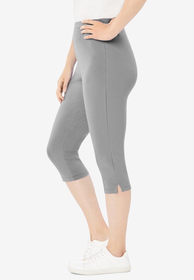 Stretch-Cotton Knit Pull-On Capri Leggings image number 2